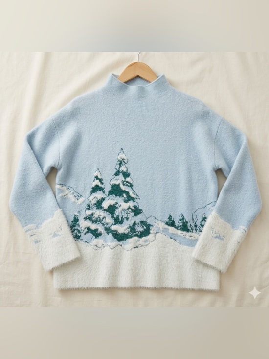 Cynthia Rowley Sweaters - Cynthia Rowley Winter Wonderland Tree Sweater Blue XL